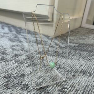 Jade Green Bead Stone Gold Chain Center Pendant Simple Minimalist Necklace ✨